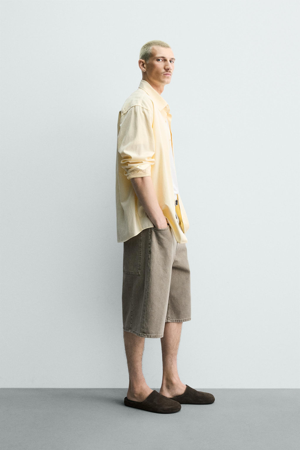 BERMUDA DENIM BALLOON FIT ESTRUCTURA / Khaki