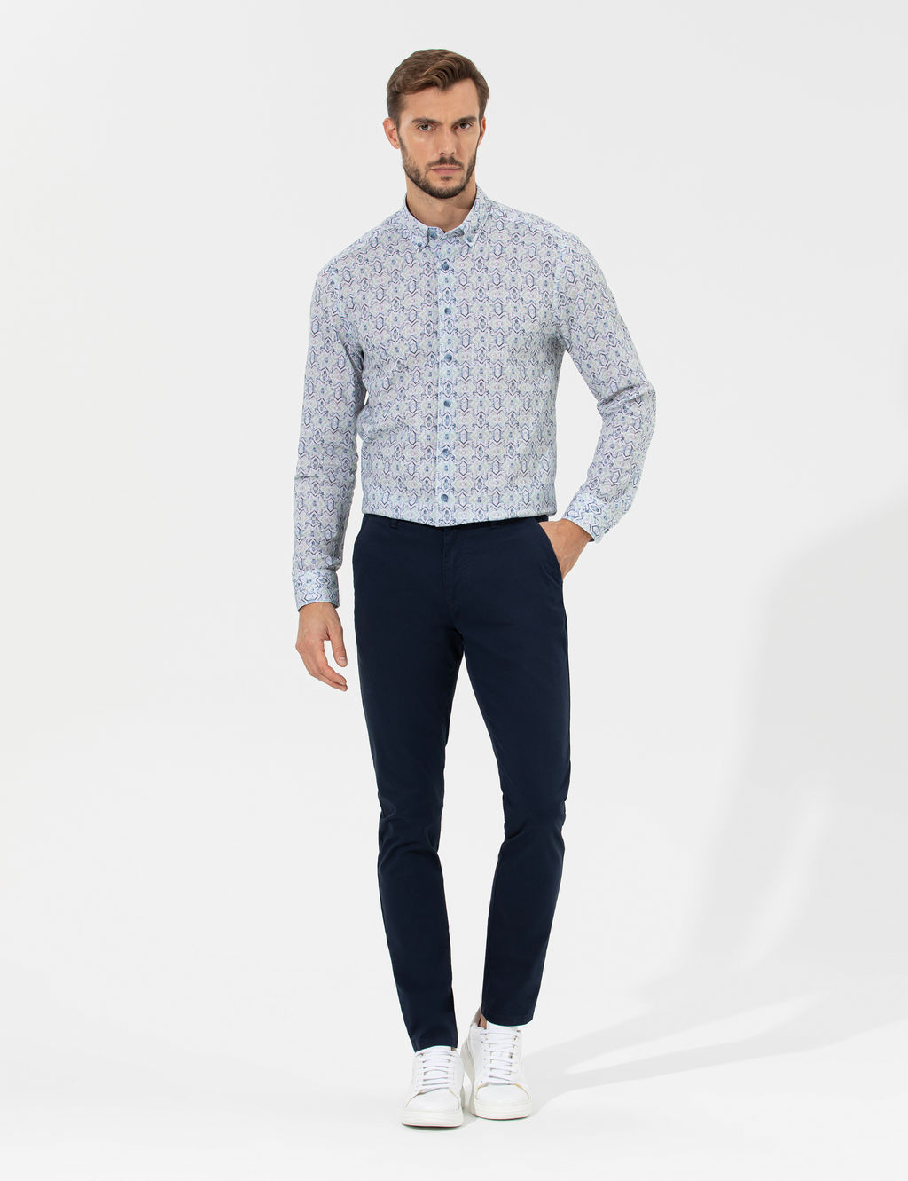 Lacivert Slim Fit Basic Chino Pantolon