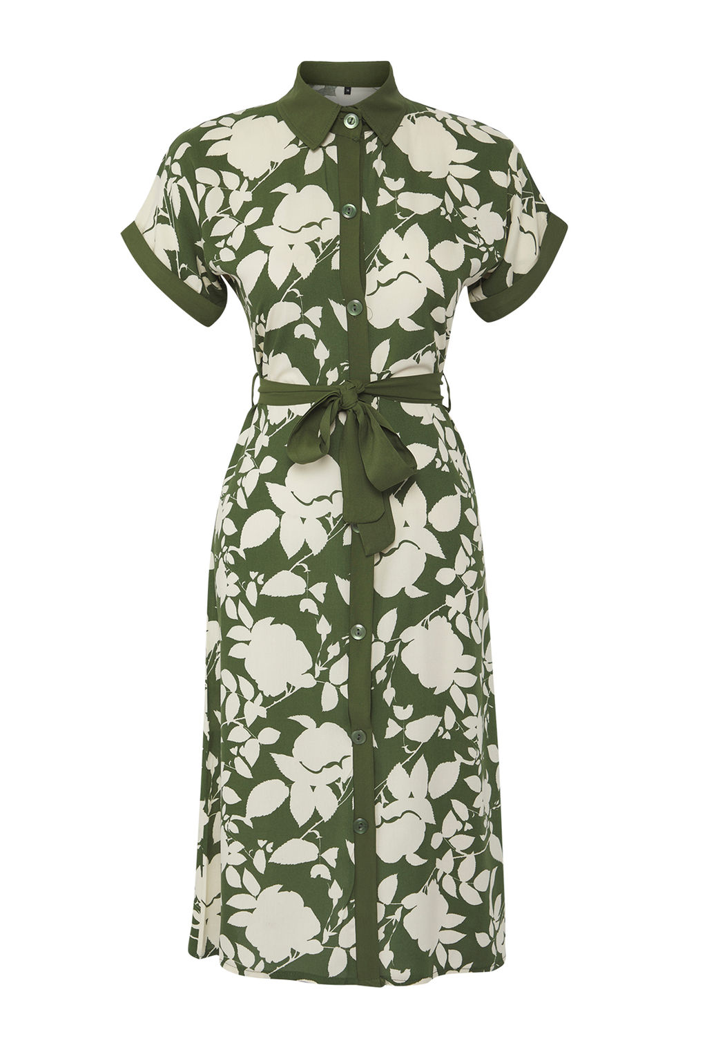 Yesil Cicekli Midi Viskon Dokuma Gomlek Elbise TWOSS25EL00391 - Trendyolmilla фото 5