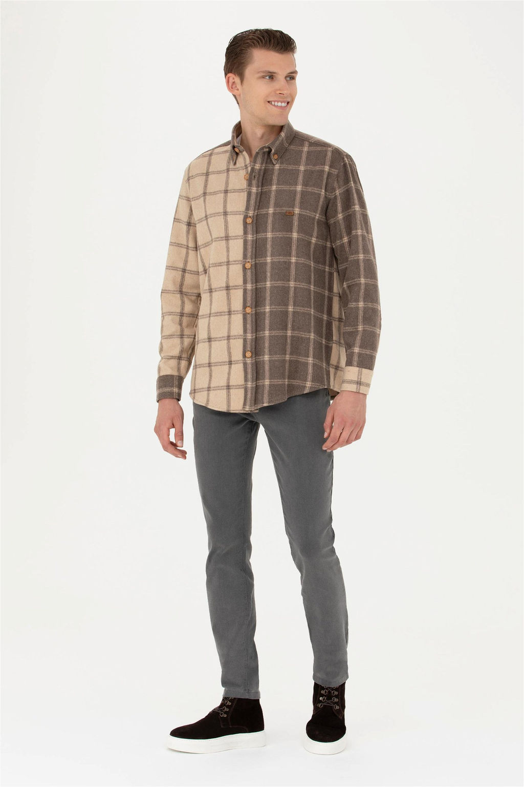 Мужская рубашка светло-хаки с длинным рукавом - U.s. polo assn фото 9