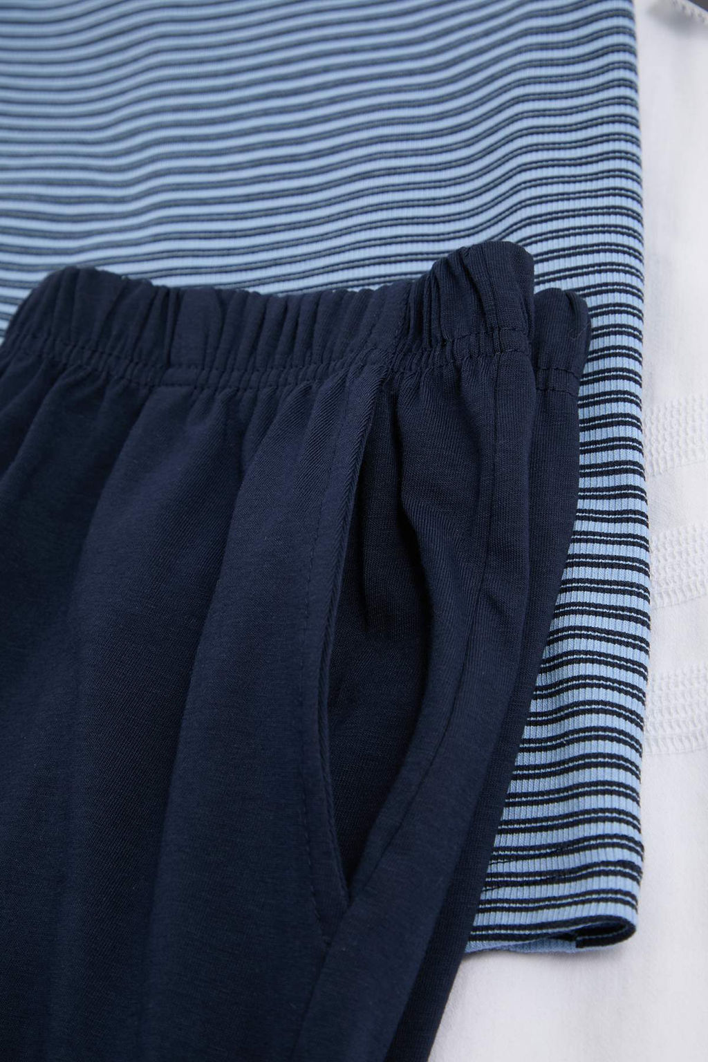 Lacivert Regular Fit Cizgili Pamuklu Pijama Tak?m? TMNSS26PT00015