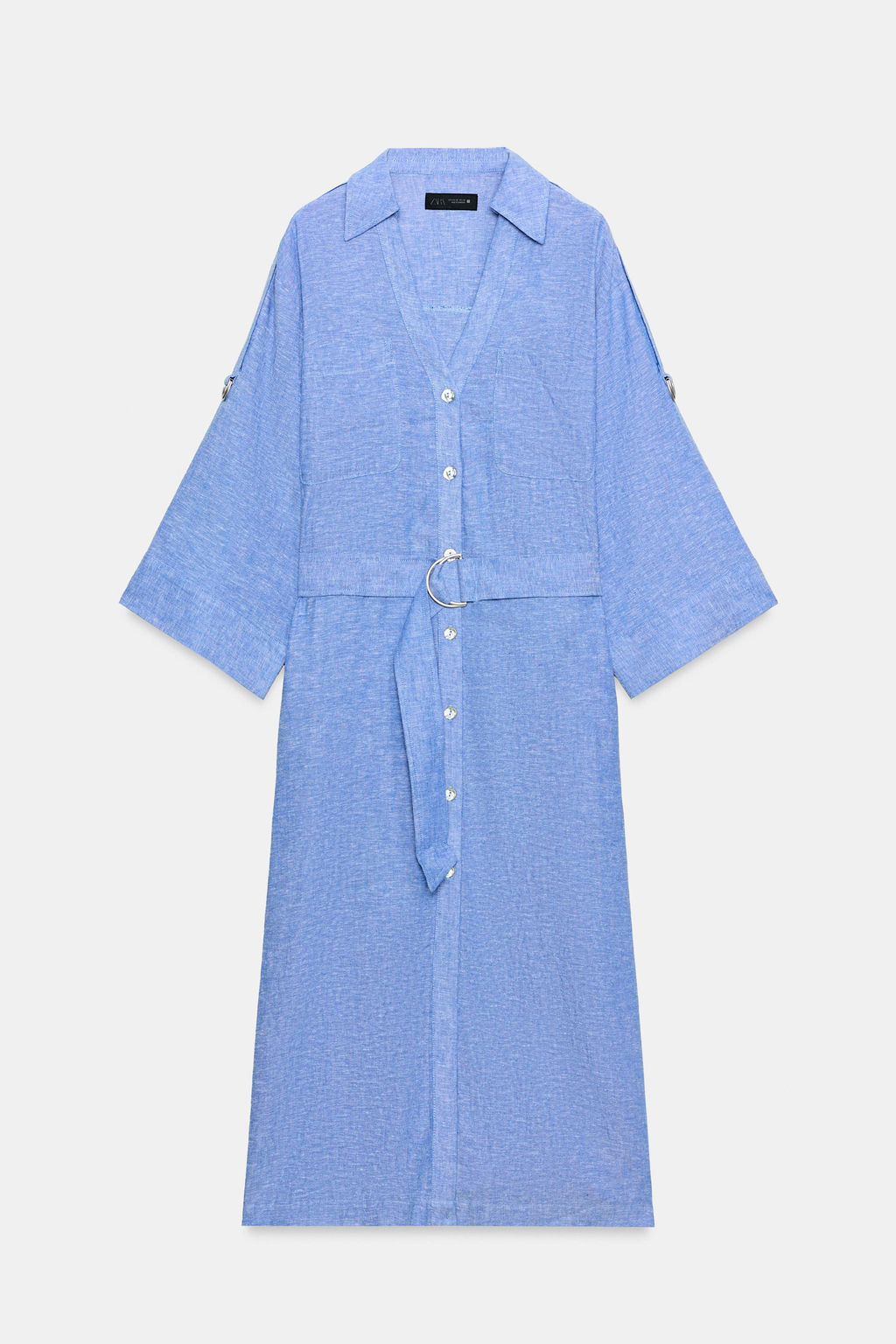 VESTIDO MIDI CON LINO CINTUR?N / Azul - Zara фото 2