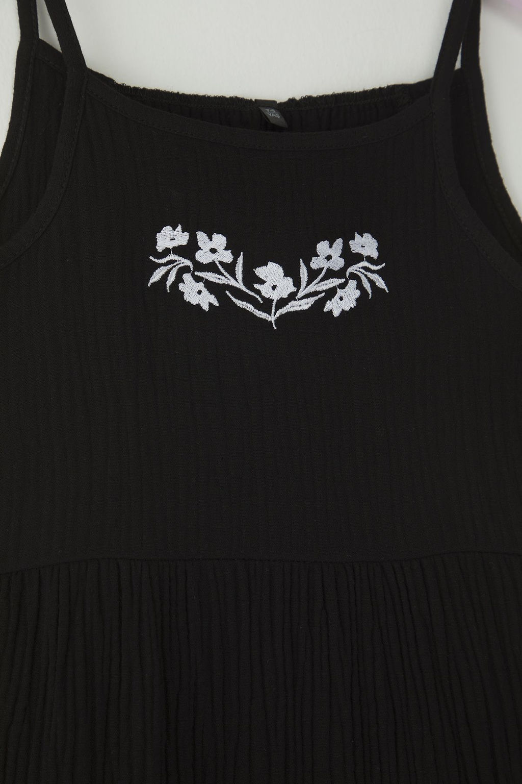 Siyah K?z Cocuk %100 Pamuk Nak?sl? Ask?l? Mini Dokuma Elbise TKDSS25EL00011 - Trendyolmilla фото 2