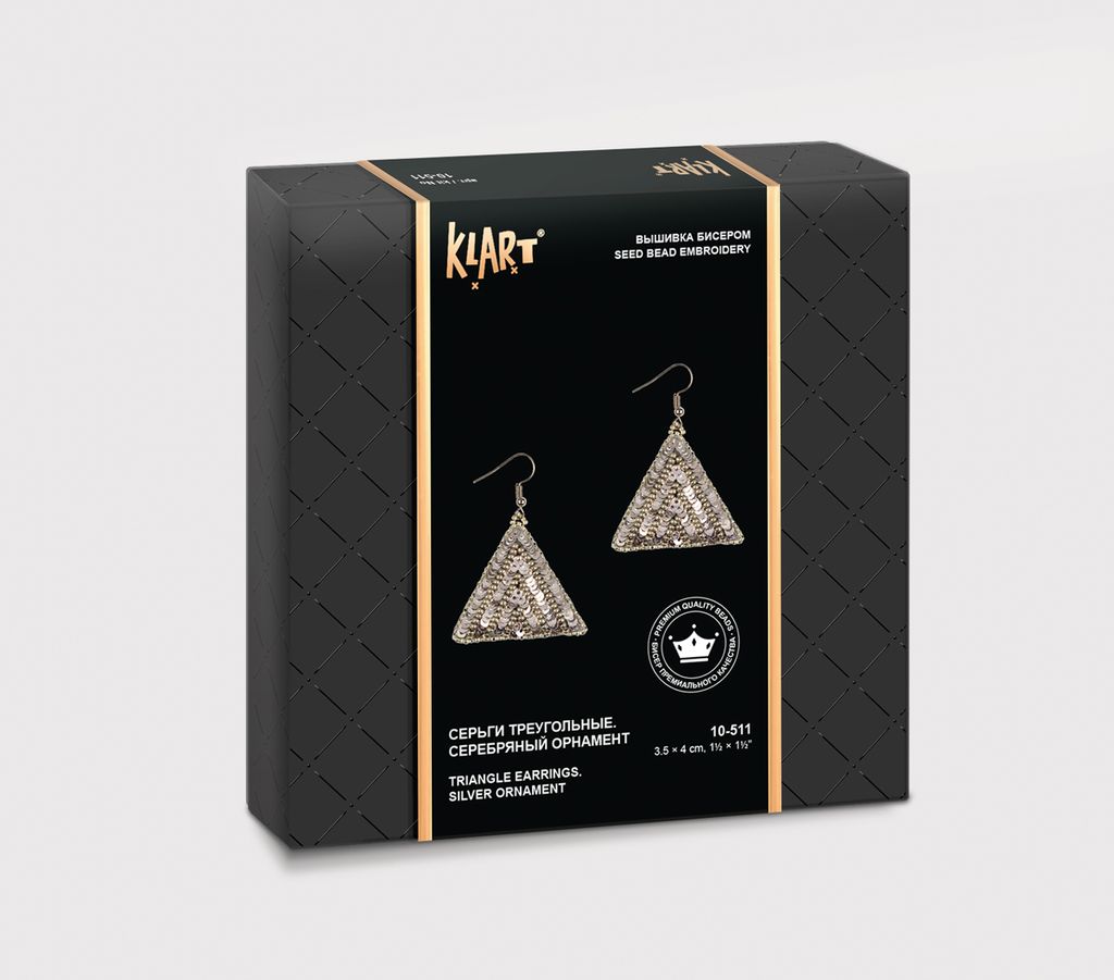 Klart набор для вышивания 10-511 Серьги треугольные. Серебряный орнамент 4 х 3.5 см