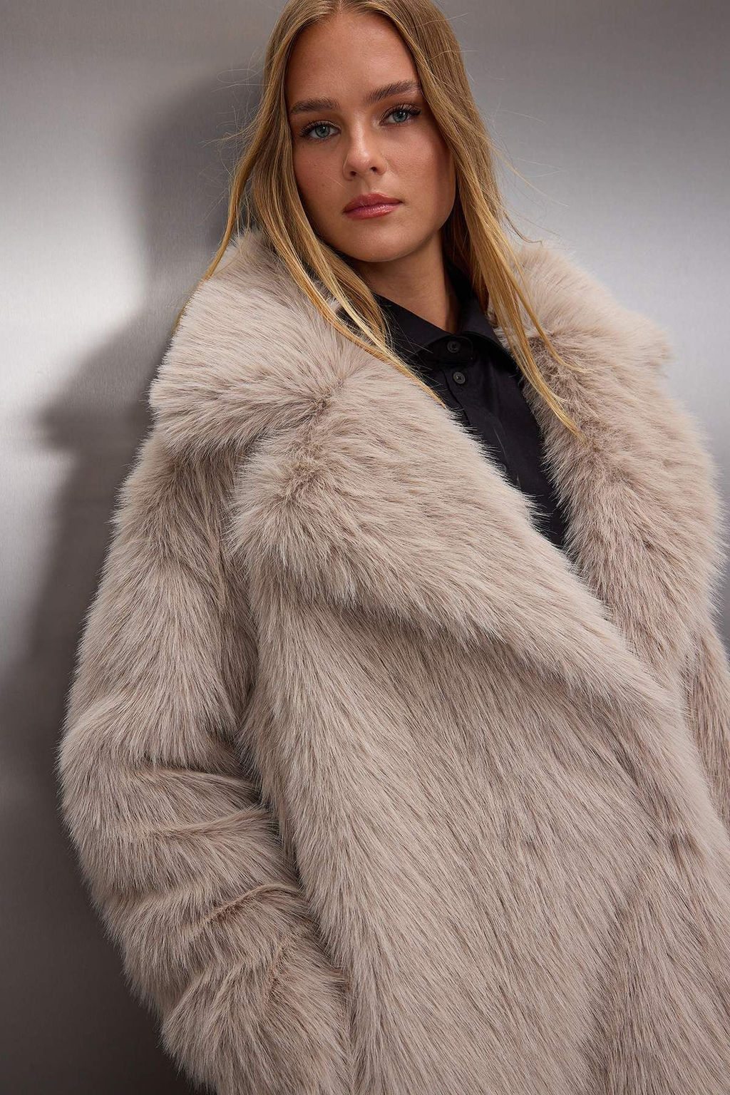 Vizon Oversize Kal?p Uzun Kurk Kaban TWOAW25KB00053 - Trendyolmilla фото 5