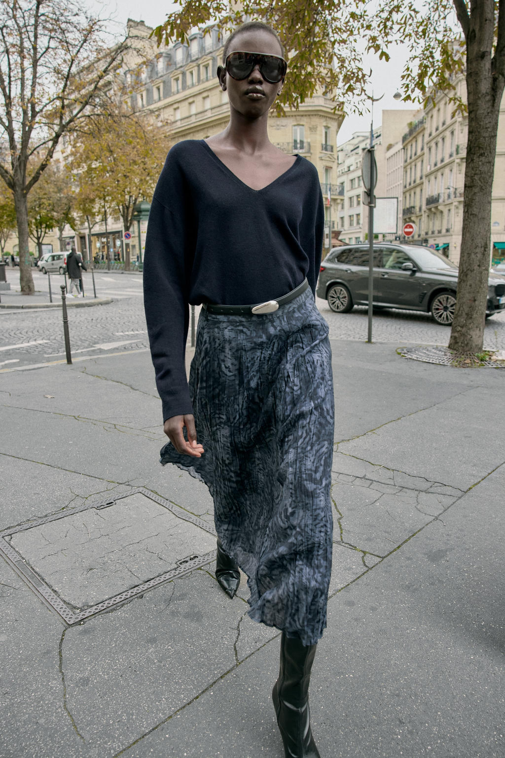 PRINTED MIDI SKIRT WITH BELT