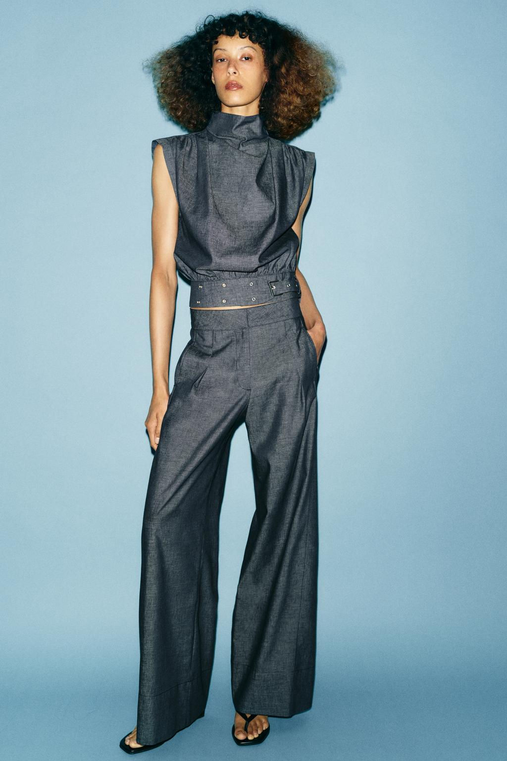HIGH-WAIST WIDE-LEG LINEN BLEND TROUSERS