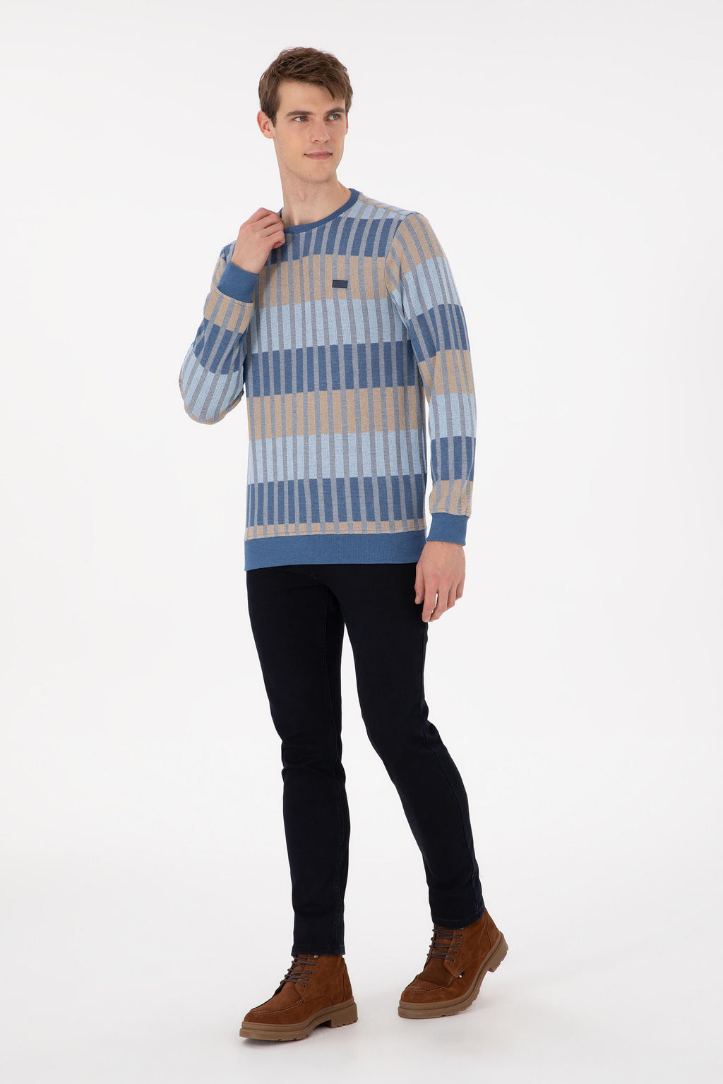 Erkek Regular Fit Bisiklet Yaka Krem Sweatshirt