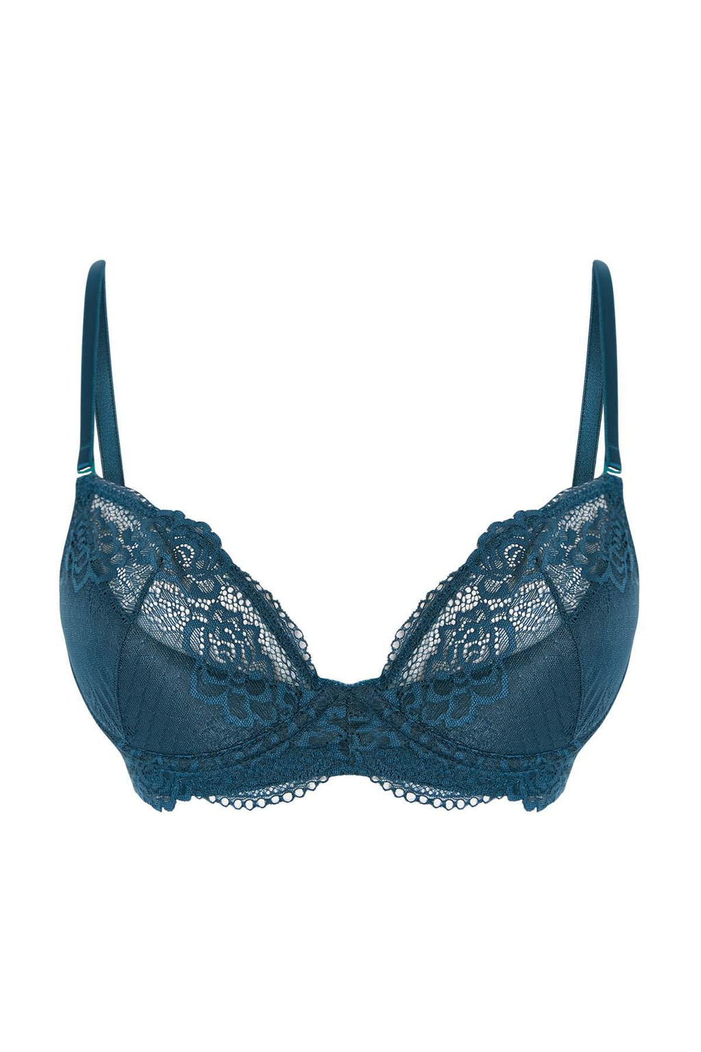 Petrol Tekli Dantel Balenli Ajurlu Sabit Kap Balconette Sutyen THMSS24SU00030