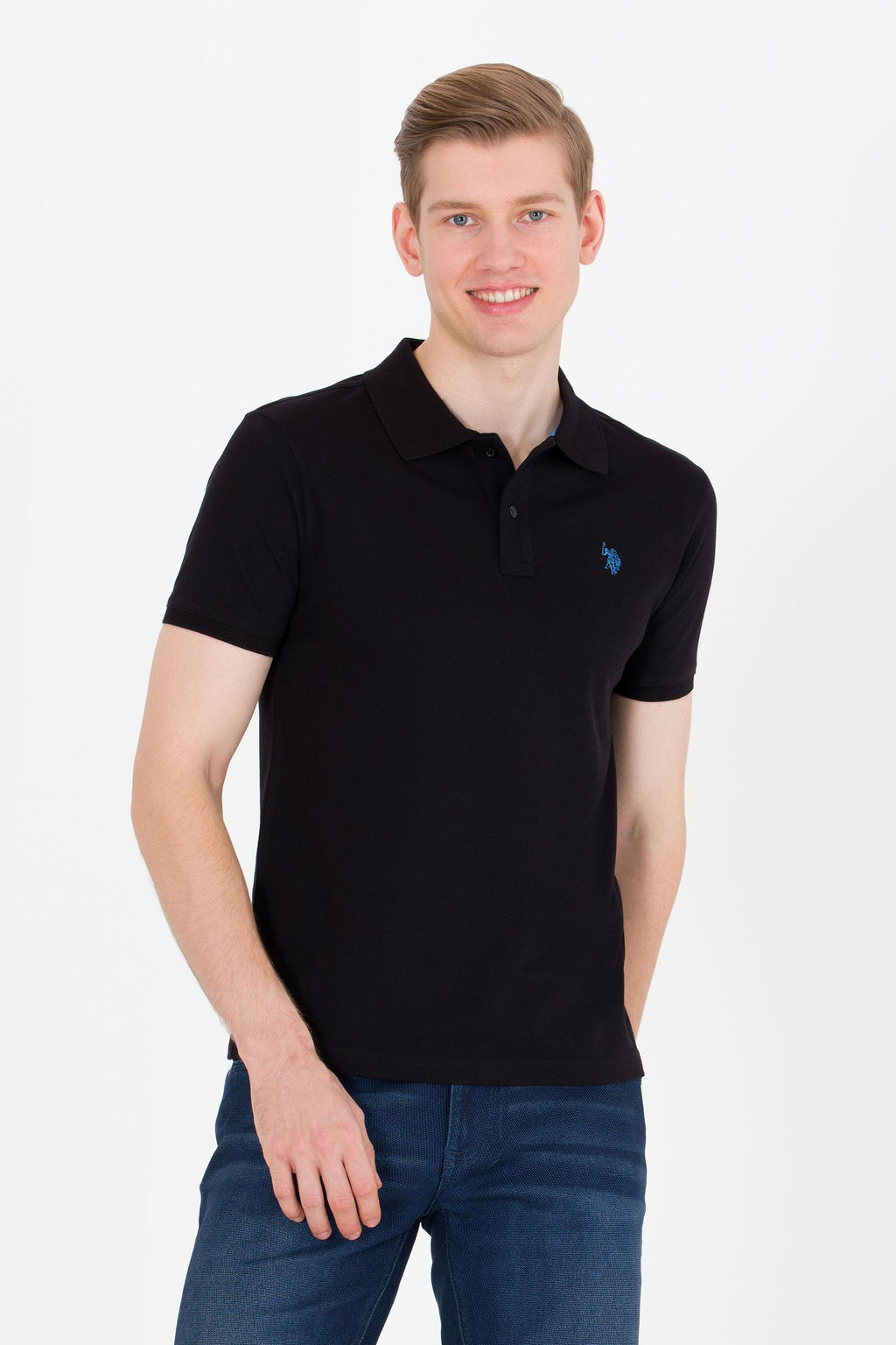 U. S. Polo Assn Мужская черная базовая футболка с воротником-поло - U.s. polo assn фото 2