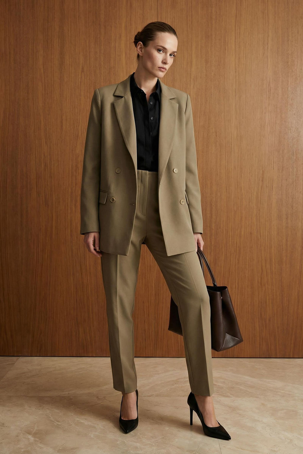 Ac?k Haki Regular Astarl? Kruvaze Kapama Dokuma Blazer Ceket TWOAW21CE0264