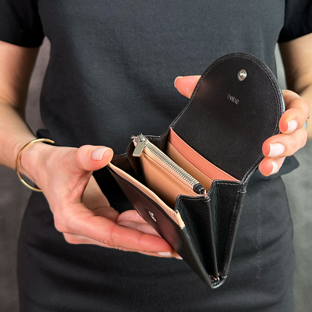 Кошелек кожаный DuDu серии Malaga | черно-розовый пэчворк - Dudubags фото 6