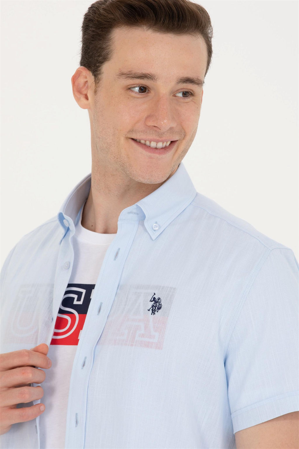 U. S. Polo Assn Мужская голубая рубашка с коротким рукавом - U.s. polo assn фото 9