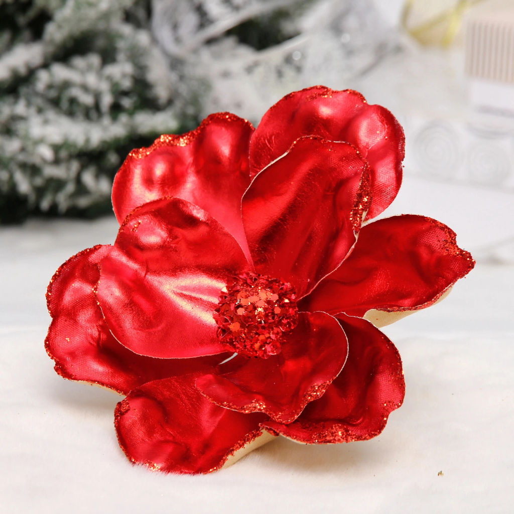 Украшение новогоднее "Пуансеттия - Зимний сон" 15 см, Красный