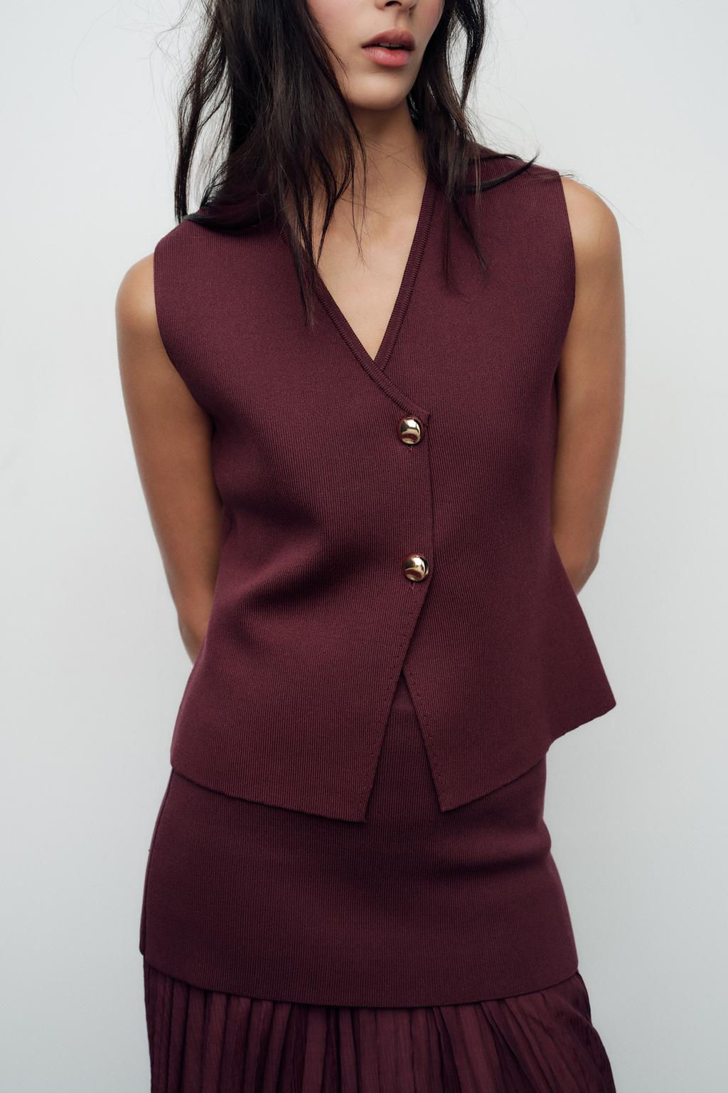 PLAIN KNIT TOP WITH GOLD BUTTON - Zara фото 24