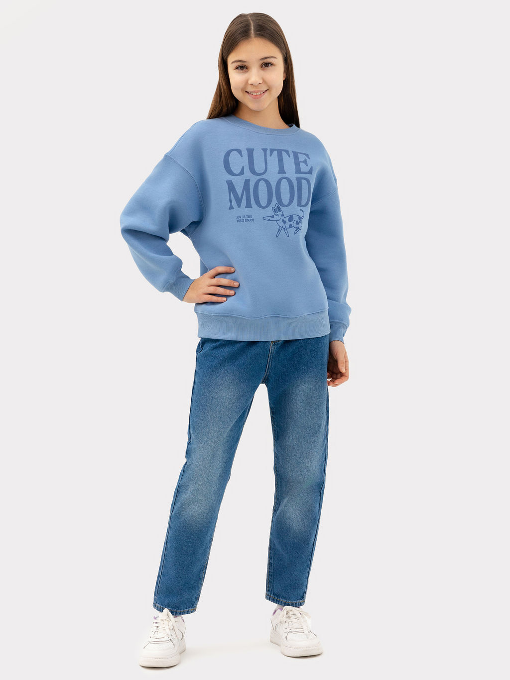 Джемпер для девочек светло-синий с печатью - Mark formelle фото 2