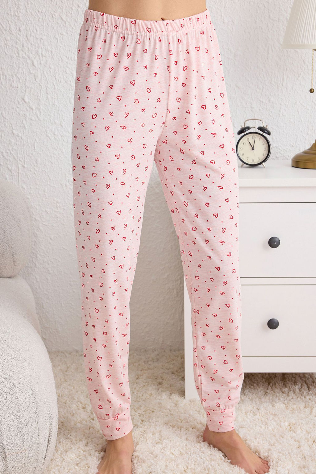 Trendyolmilla Bej Kalp Desenli Orme Pijama Tak?m? THMSS25PT00148  фото 4