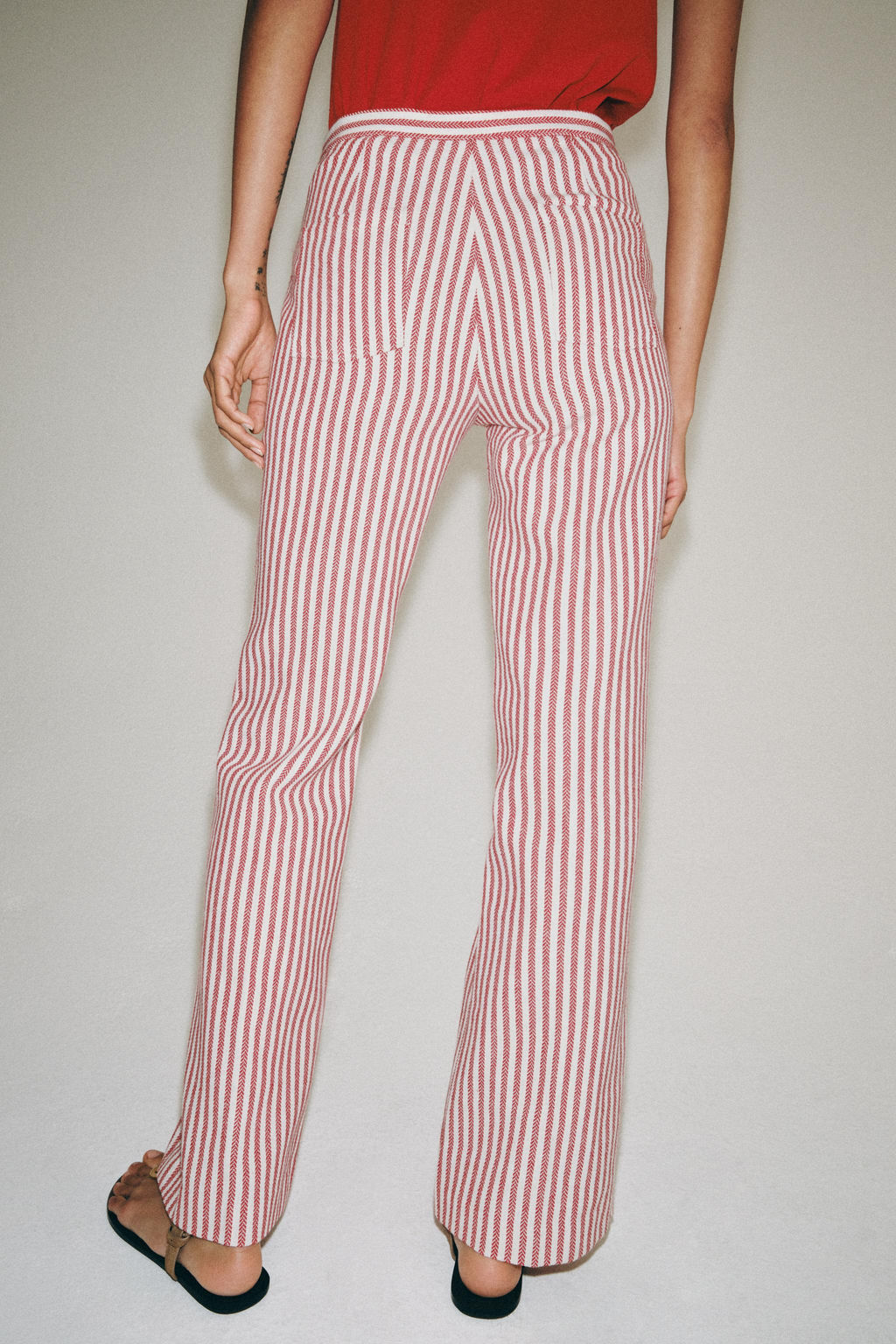 PANTAL?N RAYAS ZW COLLECTION / Rojo / Blanco - Zara фото 3