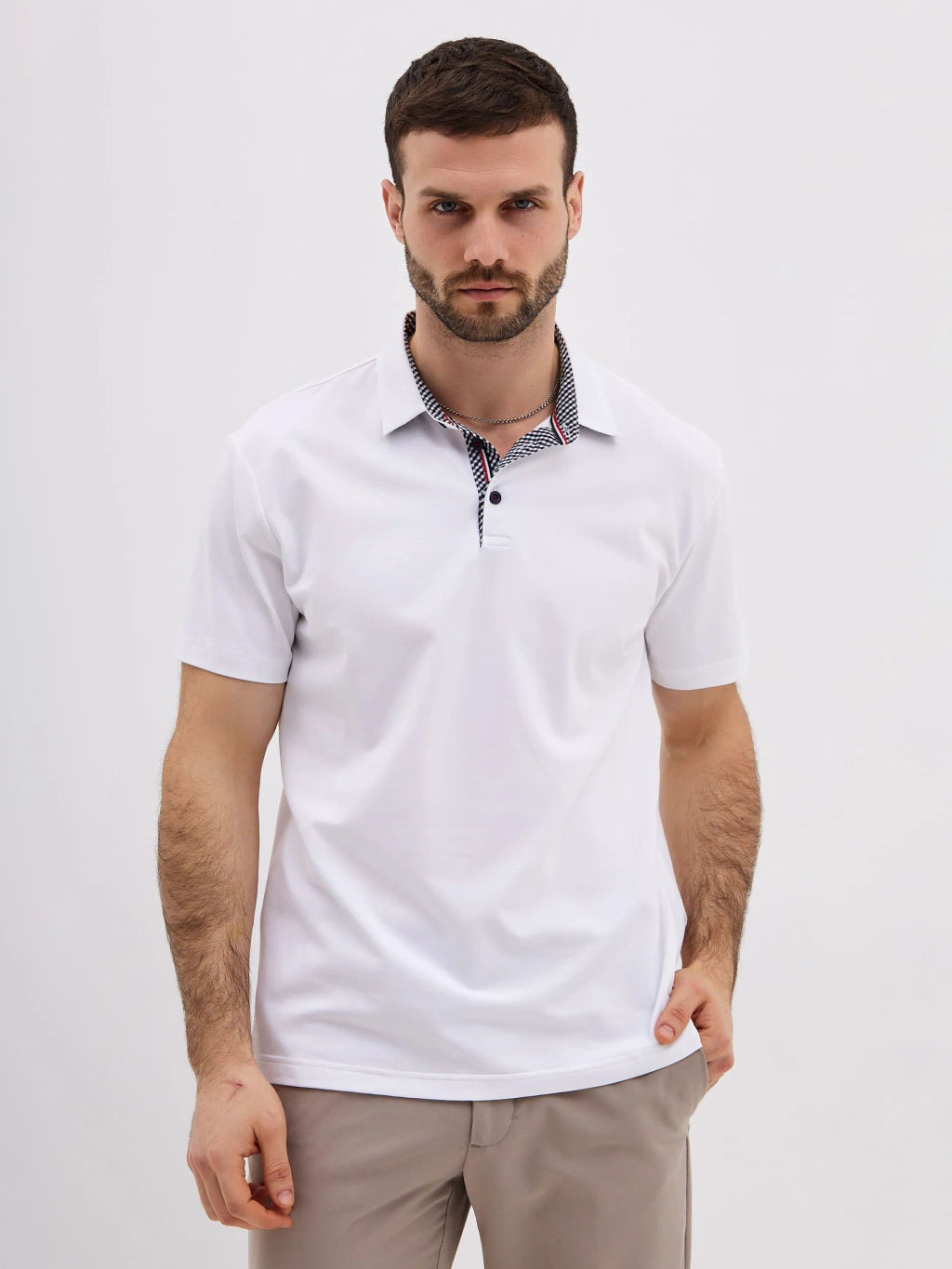 Джемпер мужской с воротником поло короткий рукав GREG G144-KO1246T-SAS500-1 (белый)