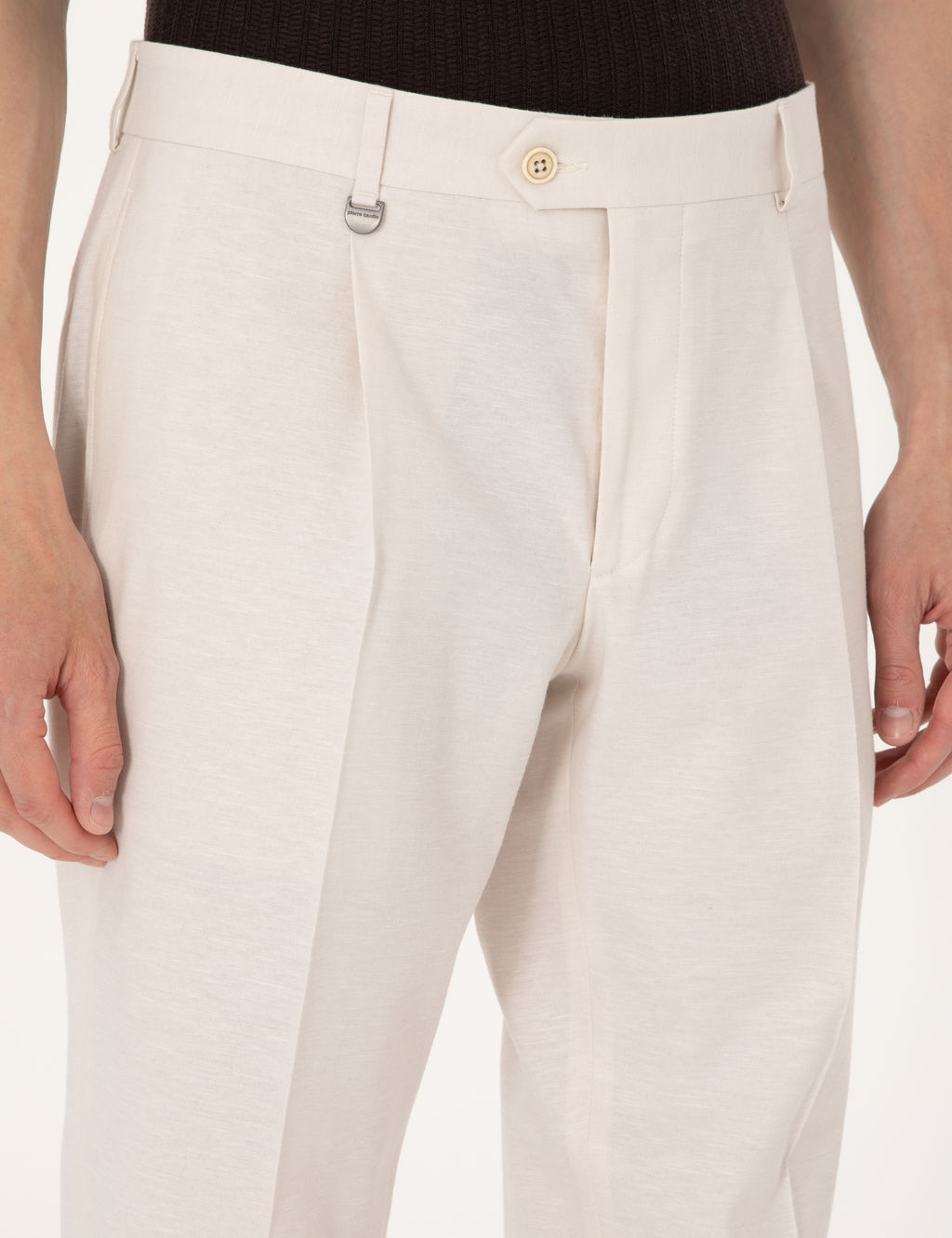 Bej Slim Fit Keten Kar___ml_ Pileli Kuma_ Pantolon