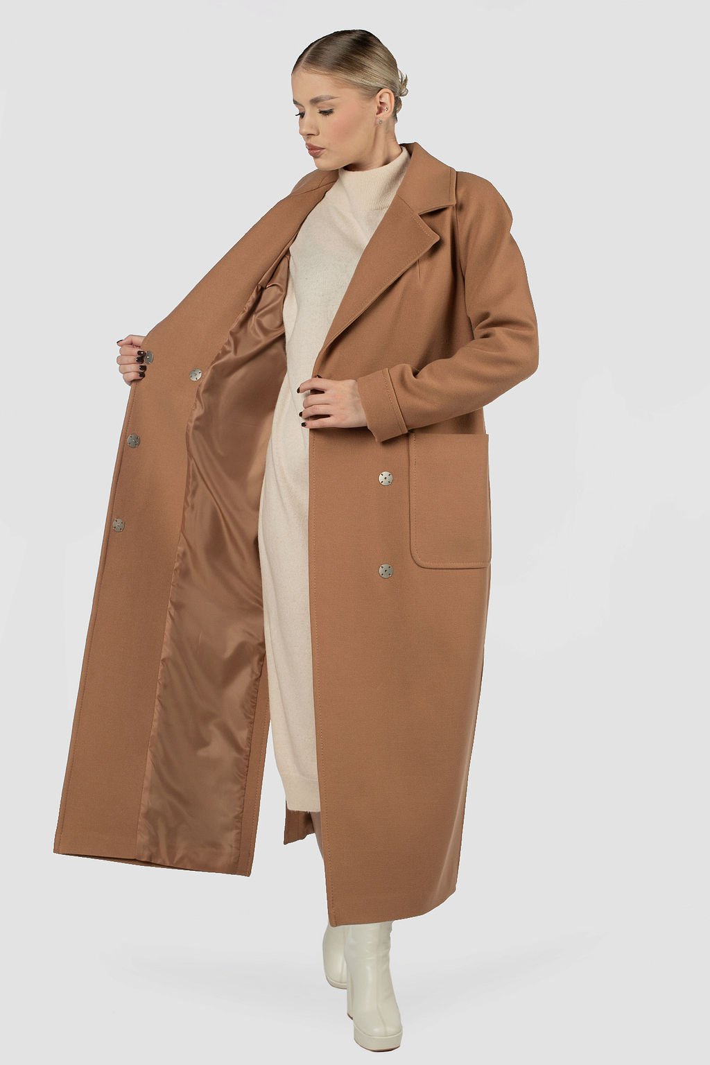 01-12046 Пальто женское демисезонное "Classic Reserve" (пояс)