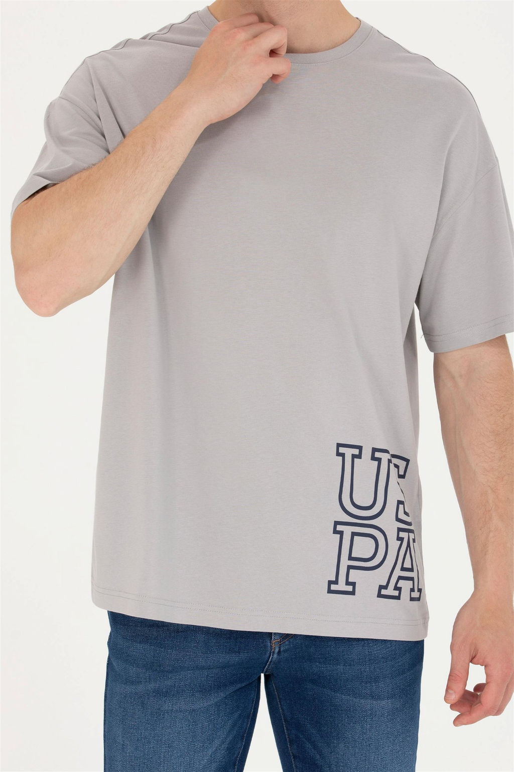 Мужская серая футболка оверсайз с круглым вырезом Неожиданная скидка в корзине - U.s. polo assn фото 6