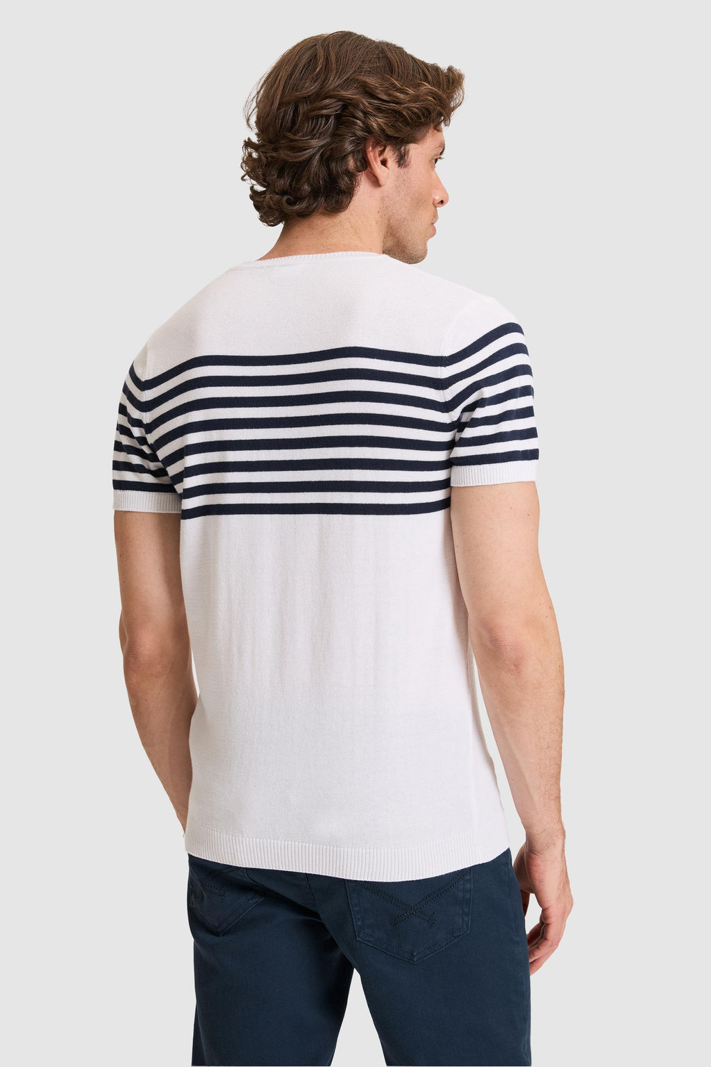 Erkek Slim Fit Bisiklet Yaka Beyaz Triko Ti__rt