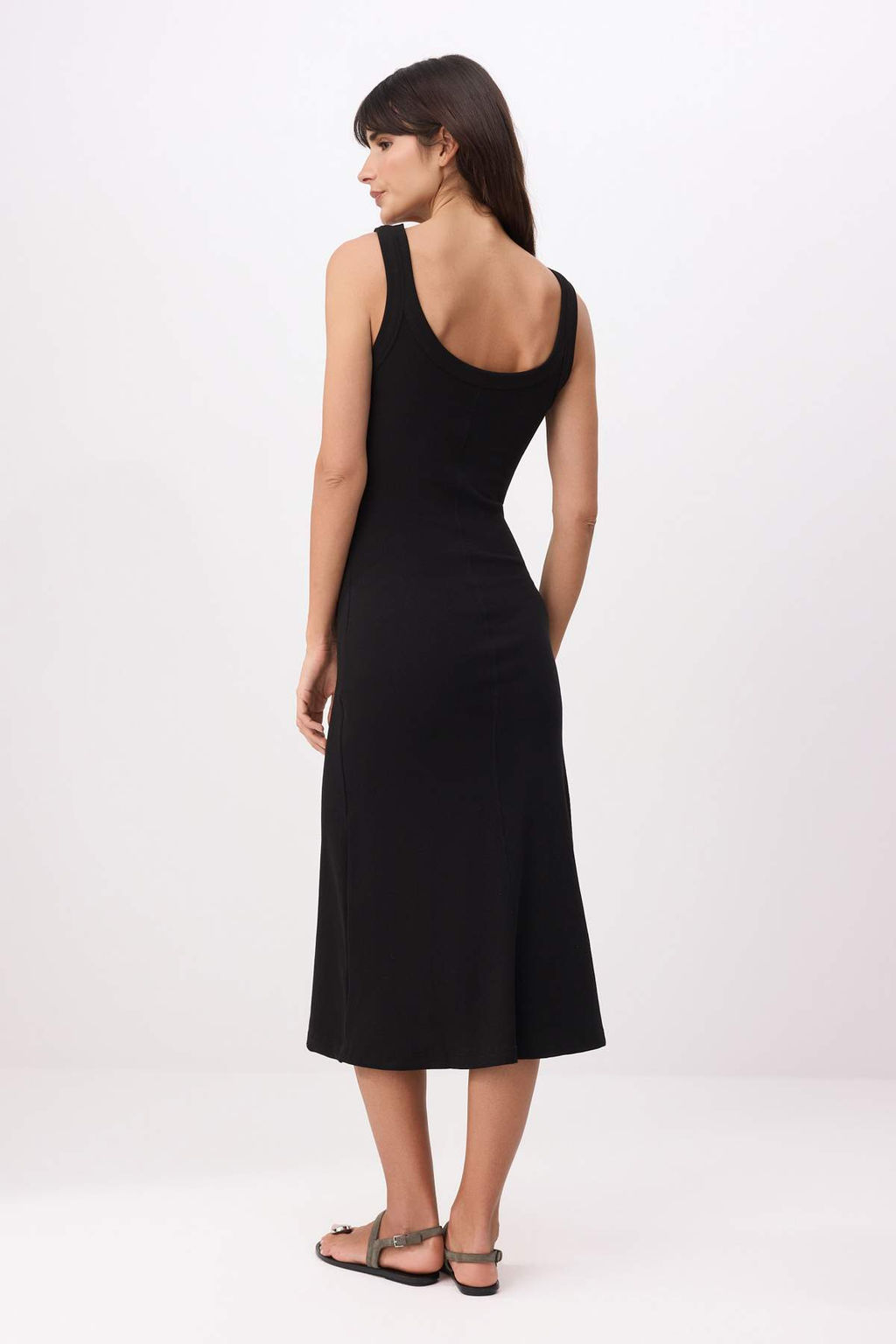 Siyah A-Kesim/Can Form Havuz Yaka Kolsuz Fitilli Esnek Orme Elbise TWOSS26EL00462