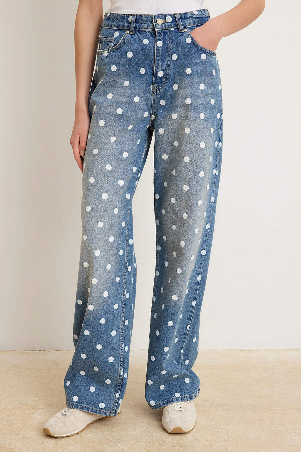 Mavi Puantiyeli Yuksek Bel Wide Leg Jeans TWOSS26JE00336 - Trendyolmilla фото 3