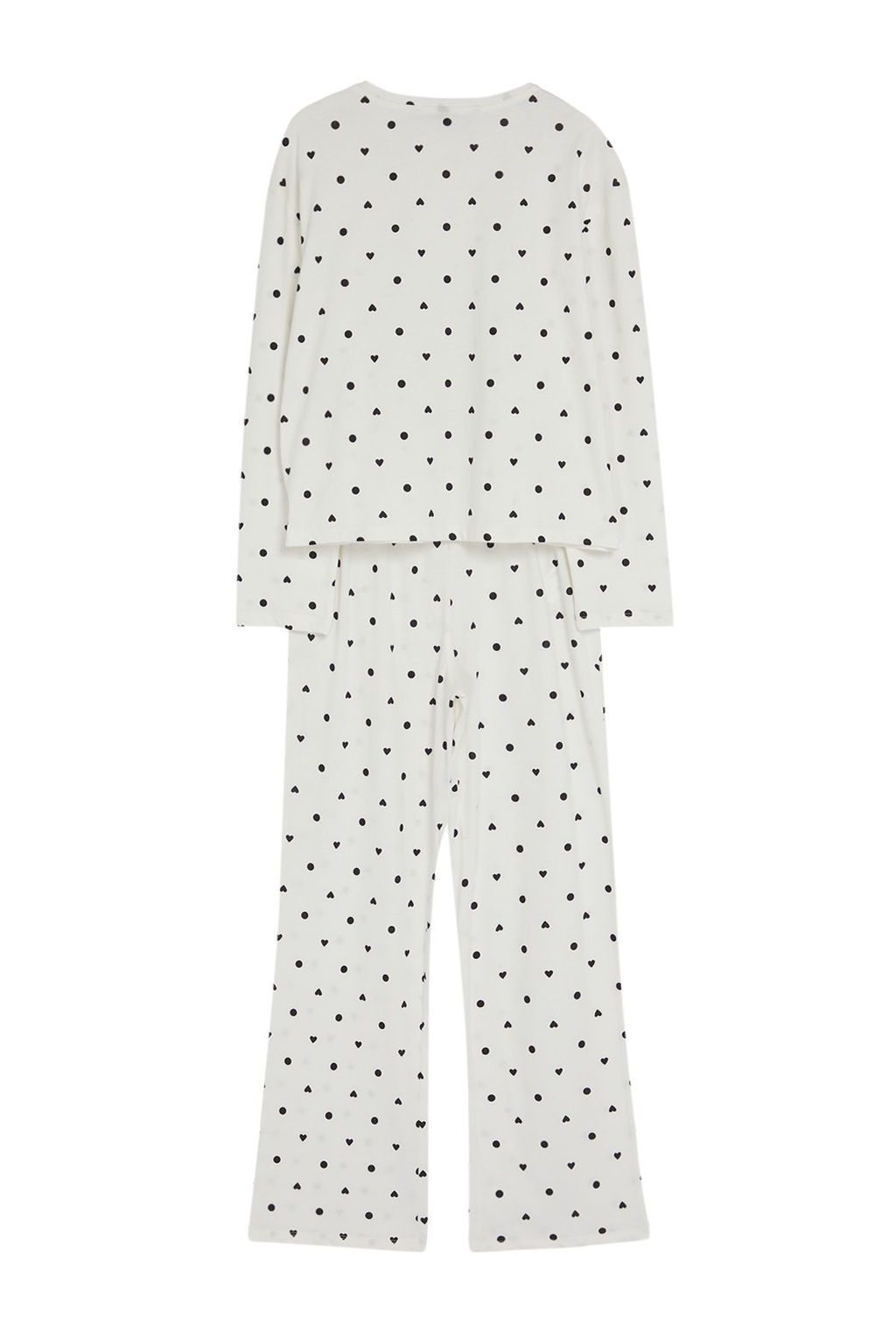 Beyaz %100 Pamuklu Puantiye ve Kalpli Orme Pijama Tak?m? THMAW25PT00039