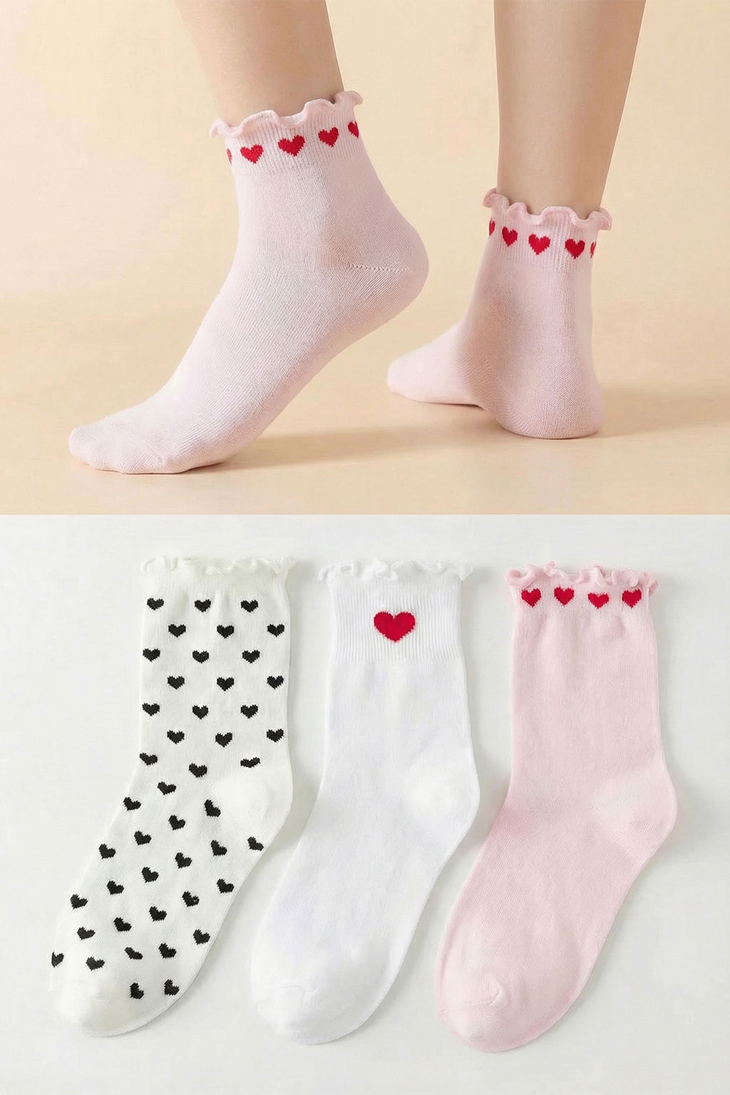 Cok Renkli 3lu Paket Pamuklu Kalpli Jakar Orme Corap THMSS25CO00003 - Trendyolmilla фото 5