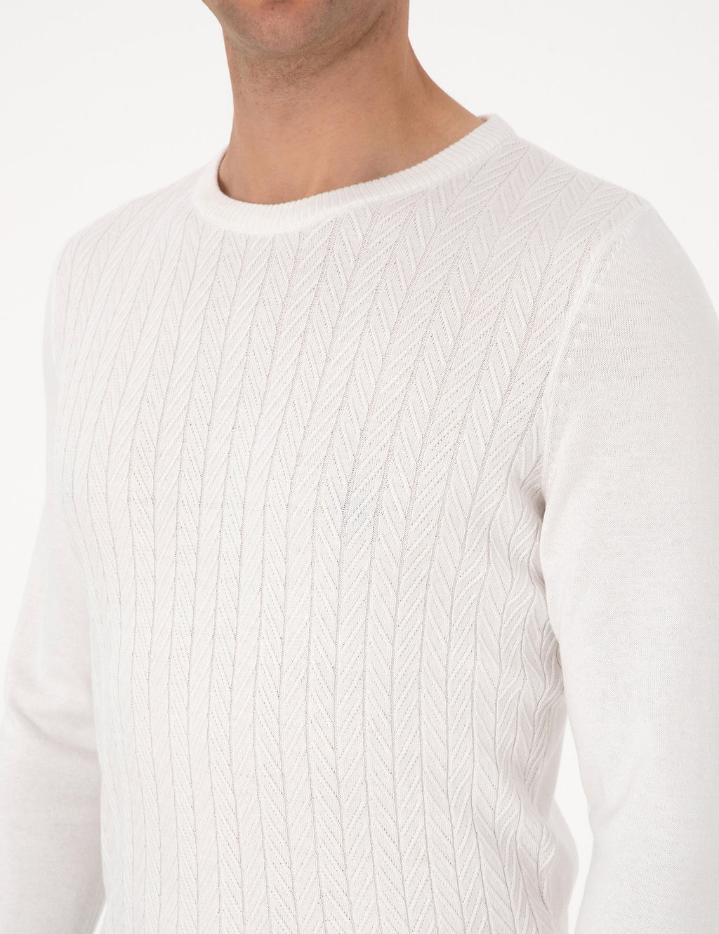 Ekru Slim Fit Bisiklet Yaka Triko Kazak - Pierre cardin фото 7
