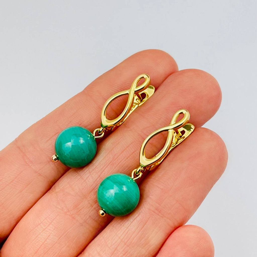 Серьги с камнем Малахит