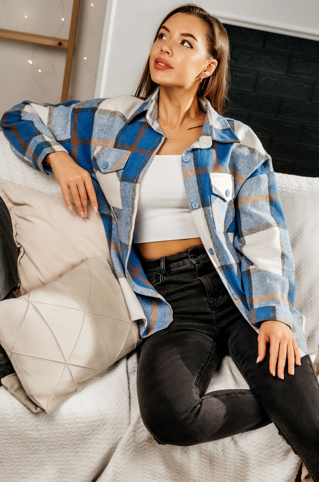 Женская теплая рубашка оверсайз Happy Fox фото 62