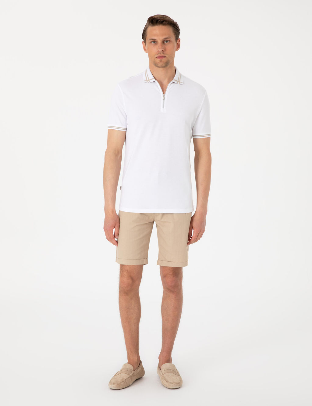 Bej Slim Fit Beli Lastikli Ba_c_kl_ Dokuma _ort
