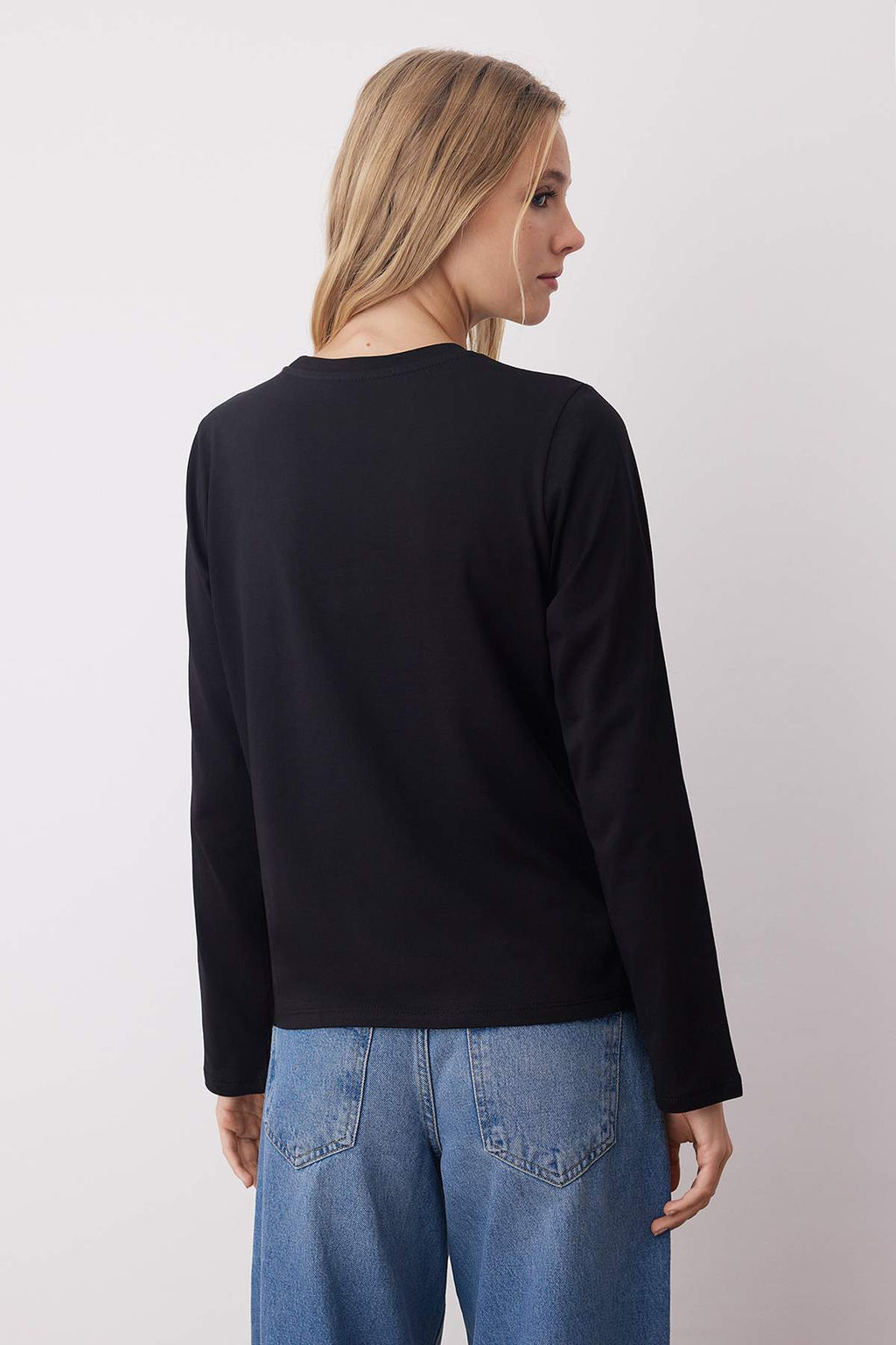 Siyah-Ekru-Kahverengi 3lu Paket %100 Pamuk Bisiklet Yaka Uzun Kol Oversize/Genis Kesim Orme T-shirt