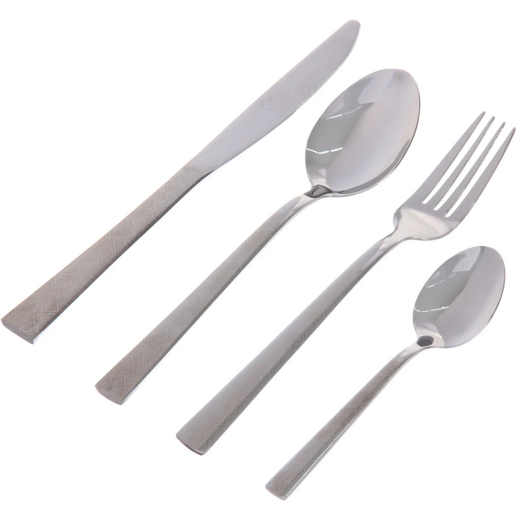 Набор столовых приборов "SANLI" 24шт (6ножей, 6вилок, 6ст.ложек, 6ч.ложек), с узором, цвет серебро