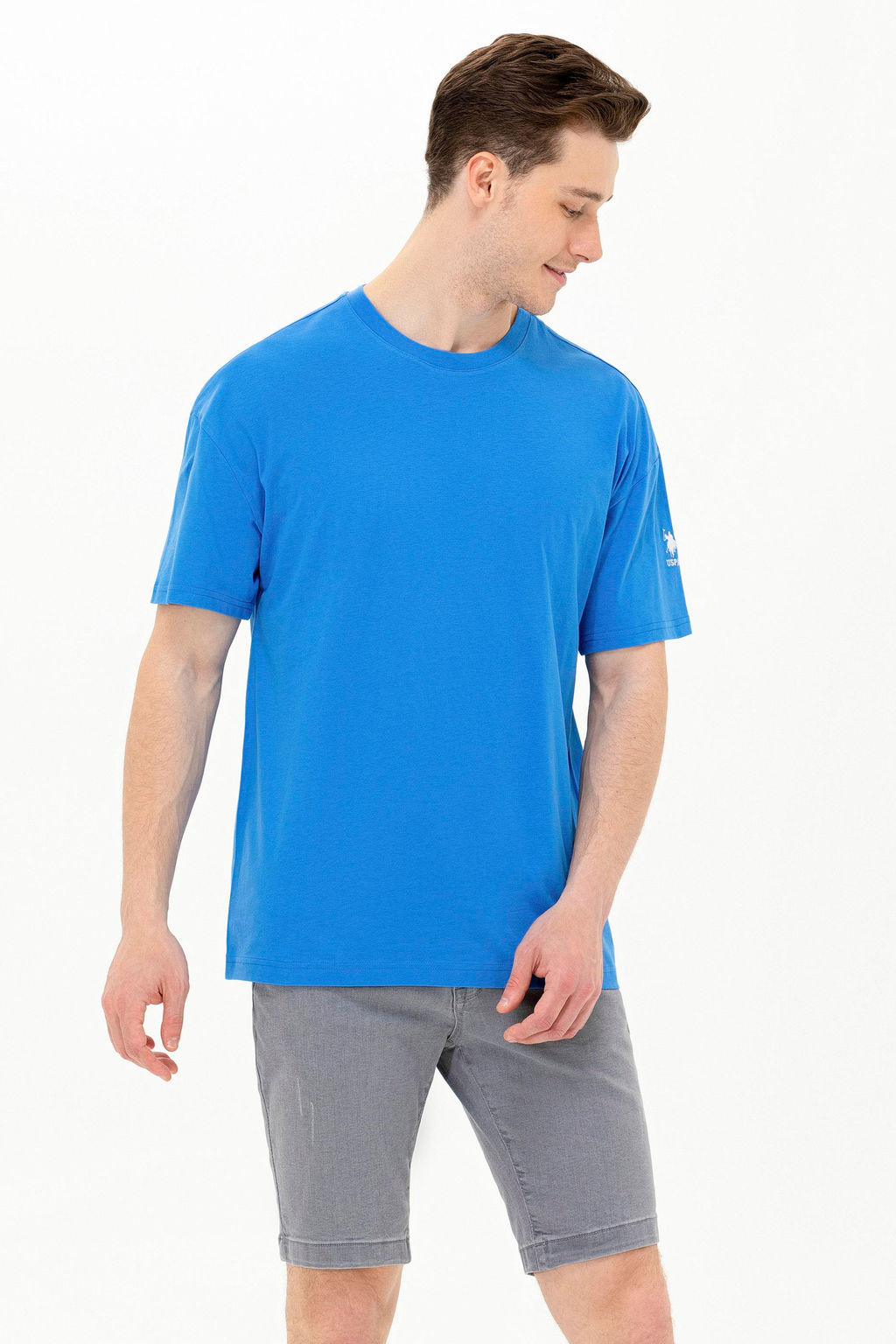 Erkek Saks Oversize Bisiklet Yaka Ti__rt