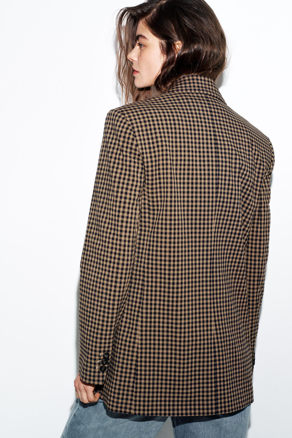 BLAZER OVERSIZE CUADRO VICHY / Beige-marro - Zara фото 6