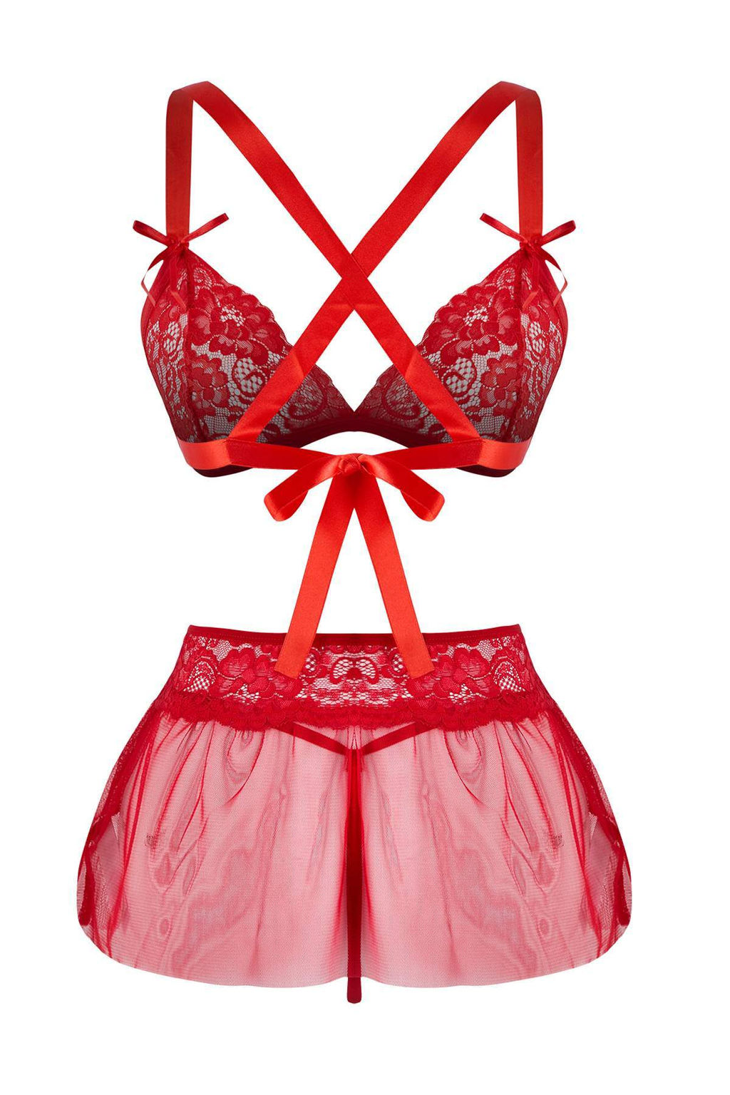 K?rm?z? 4lu Y?lbas? Temal? Dantel Kurdele/Fiyonk/Baglamal? Corapl? Ic Camas?r? Tak?m? THMAW26CC00034