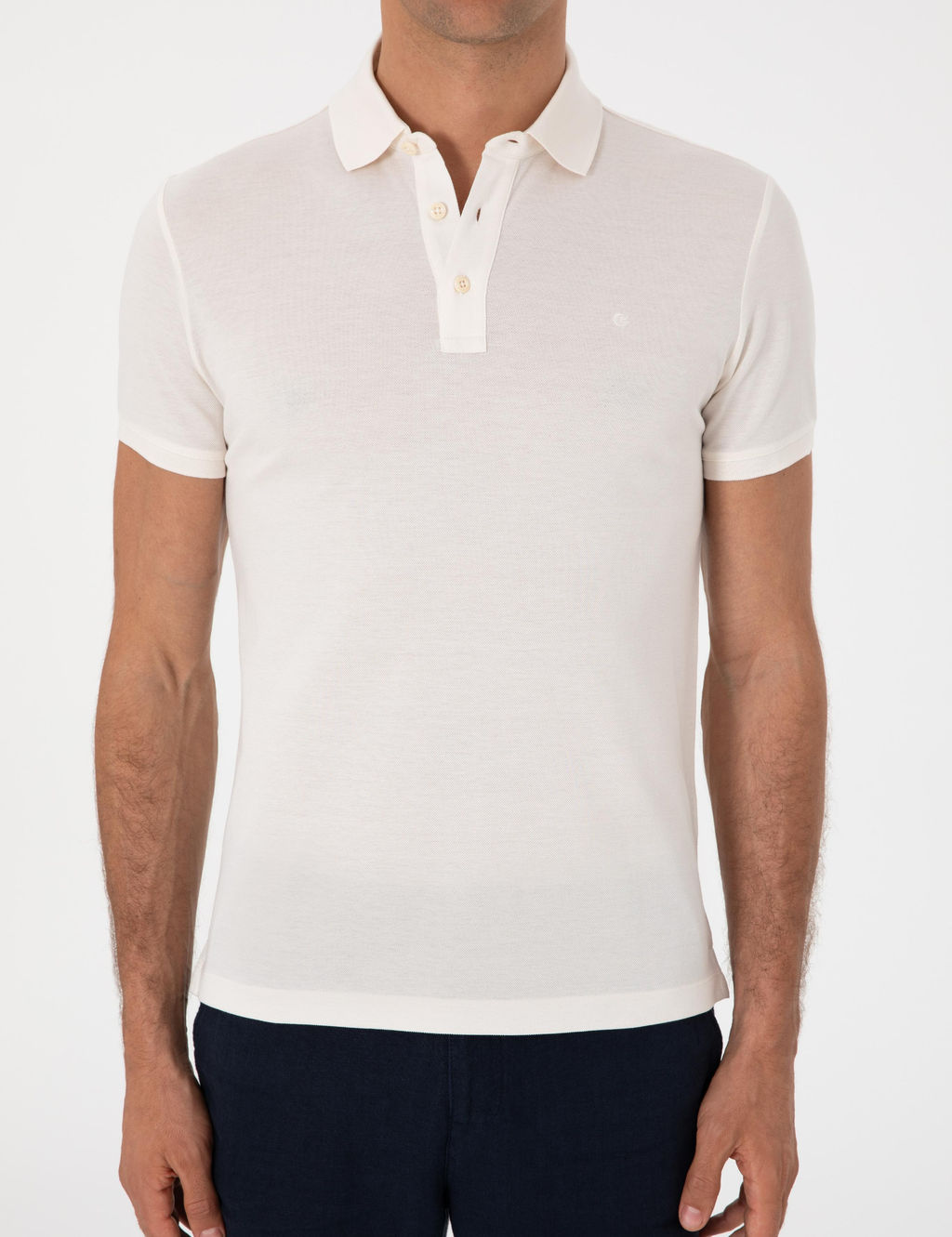 Ekru Slim Fit Polo Yaka Pamuklu Basic T-shirt