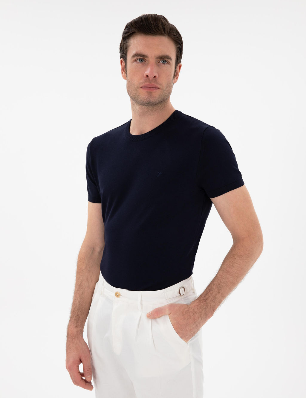 Lacivert Slim Fit Bisiklet Yaka Triko T-shirt - Cacharel фото 3