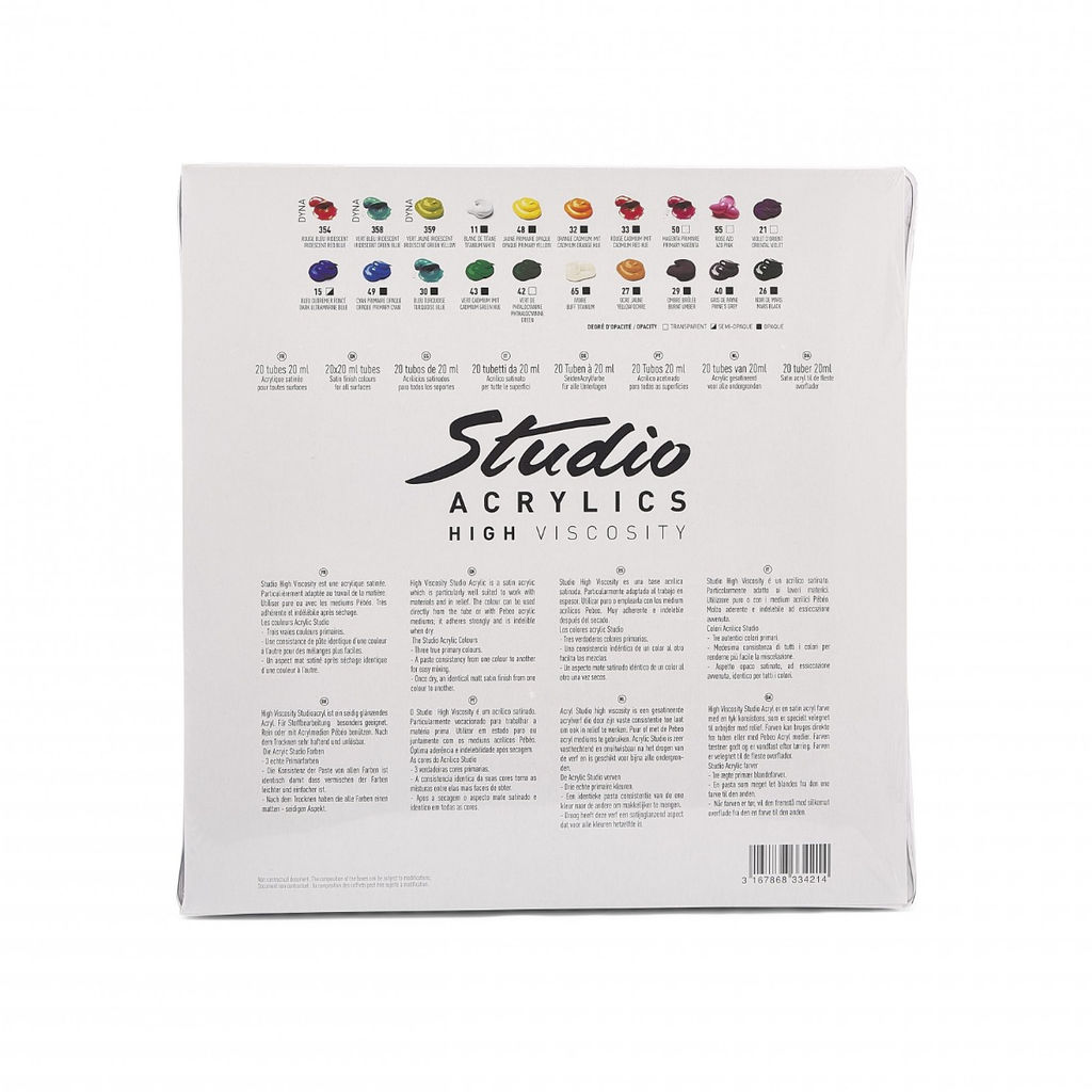 Краска акриловая PEBEO набор Studio Acrylics с кистью 20 цв. х 20 мл 833421 (833426)