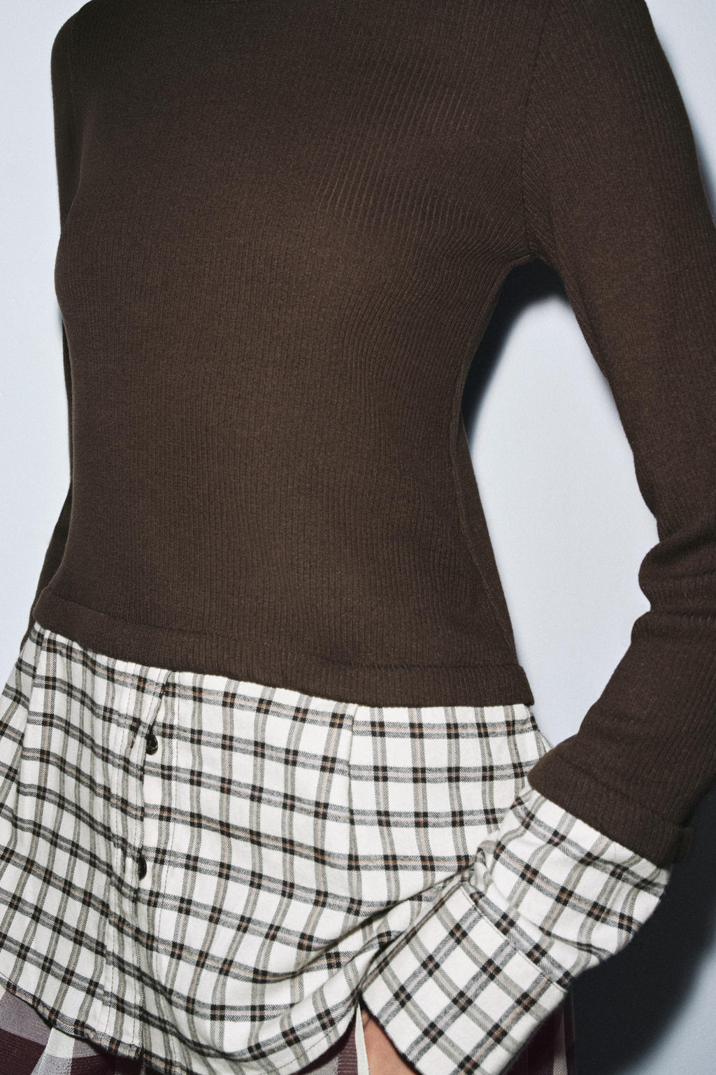 CONTRAST CHECK T-SHIRT - Zara фото 6