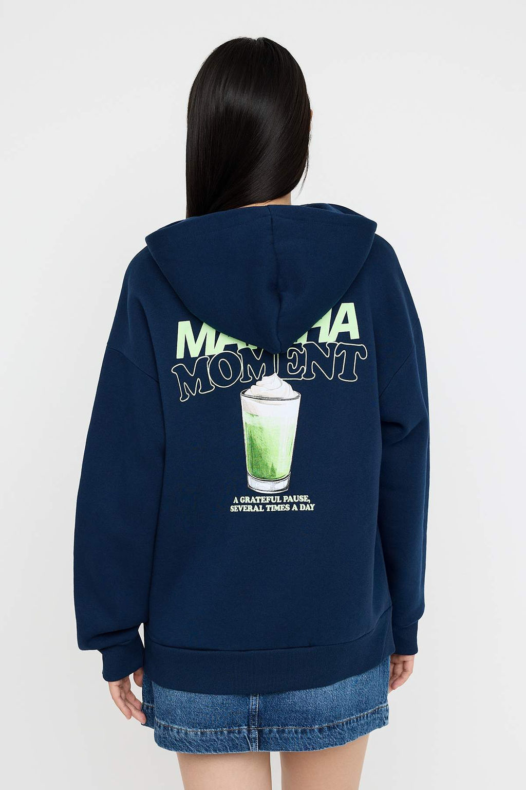 Teen Lacivert Overize Kal?p Matcha S?rt Bask?l? Kal?n Ici Polarl? Orme Sweatshirt TWOAW26SW00016 - Trendyolmilla фото 4