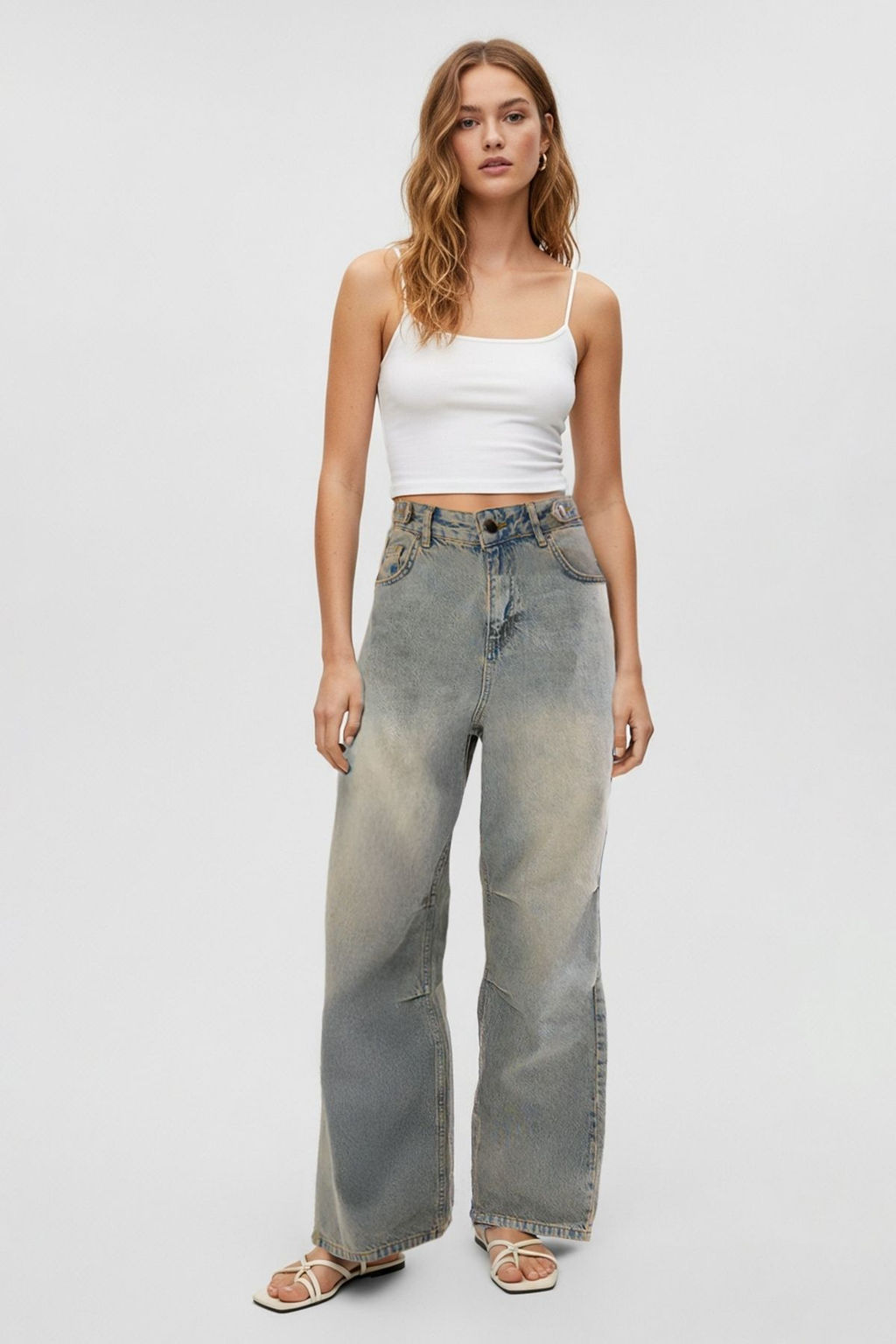 Mavi Dikis Detayl? Soluk Efekt Yuksek Bel Loose Baggy Jeans TWOSS25JE00184