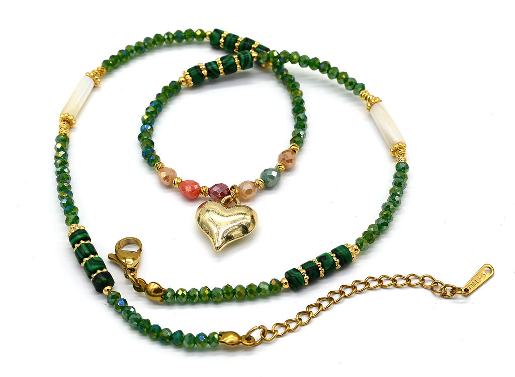 Чокер Сердце из циркона рондель 3*2мм цв.зеленый, 41см