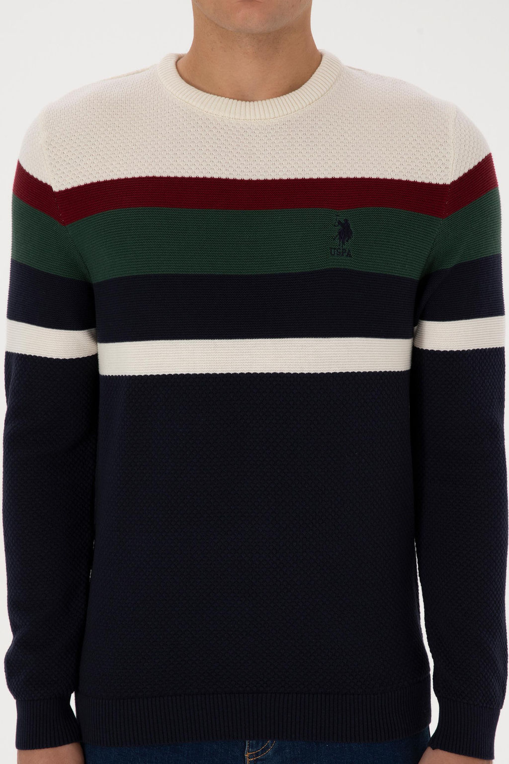 Erkek Slim Fit Bisiklet Yaka Lacivert Kazak
