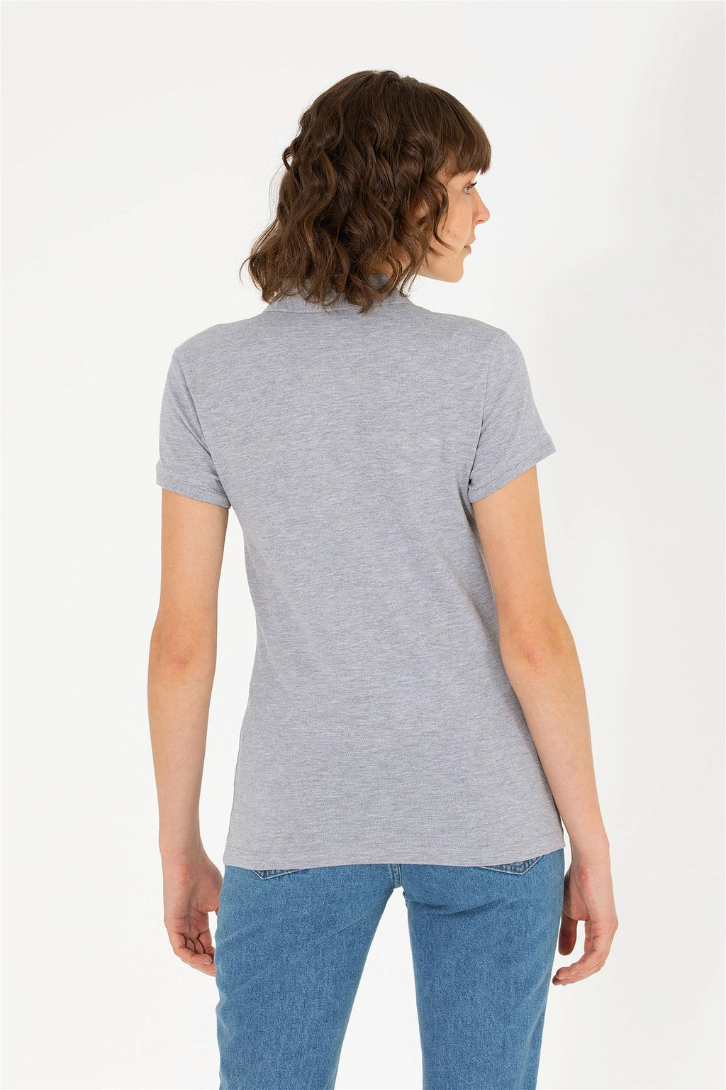 U. S. Polo Assn Женская серая меланжевая базовая футболка с воротником-поло - U.s. polo assn фото 12