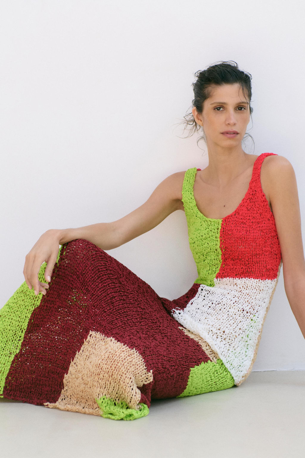 FALDA MIDI PUNTO COLOR BLOCK / Multicolor - Zara фото 3